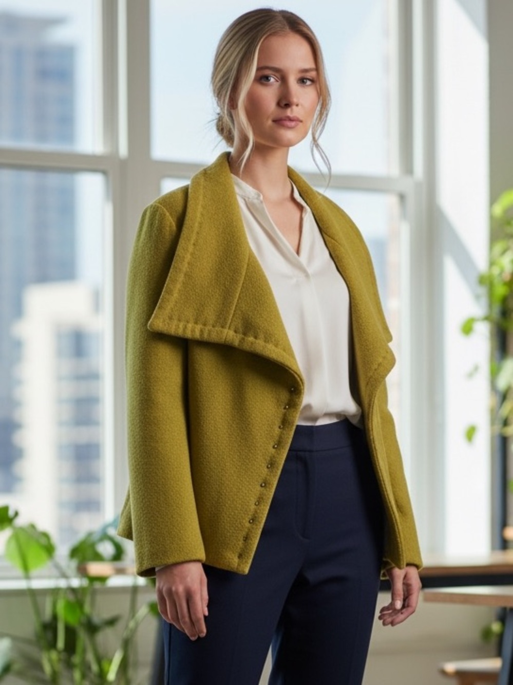 Handmade Statement Collar Jacket Chartreuse Green Beaded High Collar Boucle M